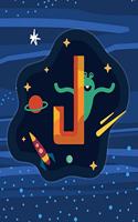 J: Monogram Initial J Notebook for boys- 8.5" x 11" - 100 pages, wide rule - Space, Galaxy, Astronaut, Aliens