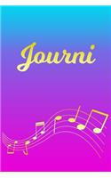 Journi: Sheet Music Note Manuscript Notebook Paper - Pink Blue Gold Personalized Letter J Initial Custom First Name Cover - Musician Composer Instrument Com