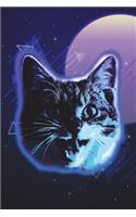 Cat Face Notebook 80s (Vol 3): Trippy Neon Rave Kitty Lined Composition Book/Diary/Journal For Students, 6 x 9, 130 Pages, Retro Blue Lavender
