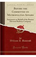 Before the Committee on Metropolitan Affairs: Statement on Behalf of the Boston Elevated Railway Company (Classic Reprint)