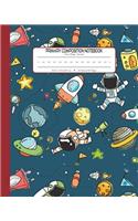 Primary Composition Notebook Story Paper Journal: Dashed Midline And Picture Space School Exercise Book - 120 Story Pages - Red - Astronaut(9 Outer Space Astronomy)