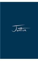 Justin: notebook with the name on the cover, notebook for notes, Journaling