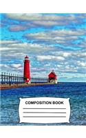 Lighthouse Composition Book: College Ruled Paper, Ocean View Notebook for School, Journal for Girls, Boys, Kids, Students, Teachers, Class and Office Stationary