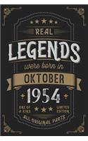 Real Legends were born in Oktober 1954: Vintage Birthday Notebook - Great Individual Gift for Writing Notes, Scribble and Reminders lined 6x9 Inch 100 Pages