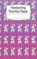 Handwriting Practice Paper: Karate Unicorn Pattern Purple Blank Dotted Writing Sheets Notebook For Preschool Kindergarten 1st 2nd & 3rd Grade 120 Pages