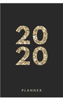 2020 Planner: Weekly and monthly planner 2020 6x9 inches, two pages weekly view, soft glossy cover black and golden glitter