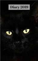Diary 2019: Black Cat, 5 X 8 372 Paged Planner/Diary, Day/Times/Notes on Every Page