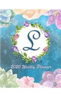 L - 2020 Weekly Planner: Watercolor Monogram Handwritten Initial L with Vintage Retro Floral Wreath Elements, Weekly Personal Organizer, Motivational Planner and Calendar Tr