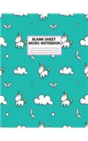 Blank Sheet Music Notebook: Cute Unicorn Matte Cover Design with 110 Pages White Paper Interior for Musician Students and Professionals Playing Piano, Ukelele, Mandolin and Oth