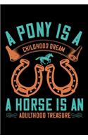 A Pony Is A Childhood Dream A Horse Is An Adulthood Treasure: Best horse quote journal notebook for multiple purpose like writing notes, plans and ideas. Best horse journal for horse lover. (Proud Horse Owner N