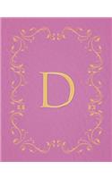 D: Modern, stylish, capital letter monogram ruled composition notebook with gold leaf decorative border and baby pink leather effect. Pretty with a des