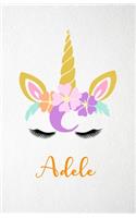 Adele A5 Lined Notebook 110 Pages: Funny Blank Journal For Lovely Magical Unicorn Face Dream Family First Name Middle Last Surname. Unique Student Teacher Scrapbook/ Composition Great