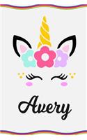 Avery: Personal Notebook Personal Diary Unicorn Notebook Personalized Journal Customized Journal Unicorn Lover Personal Name Notebook
