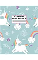 Blank Sheet Music Notebook: Cute Unicorn Matte Cover Design with 110 Pages White Paper Interior for Musician Students and Professionals Playing Piano, Ukelele, Mandolin and Oth