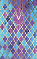 Monogram Journal V - Personal, Dot Grid: Initial Notebook, 8.5 X 11, Blue & Purple Moroccan Design