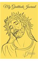 Jesus My Gratitude Journal: Notebook in sun yellow with 100 pages of dot grid with Jesus Image on each page -- Bible Study Christian Service notebook