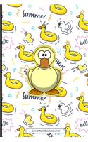 Lined Notebook Journal: Cute Duckling Themed Notepad With Raised Effect Duck Design, Pastel Shades of Yellow Pink & Baby Blue, Swimming Rings & Hearts