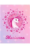 Marianna: Unicorn Large Blank Primary Handwriting Learn to Write Practice Paper for Girls - Pink Purple Magical Horse Personalized Letter M Initial Custom Fir