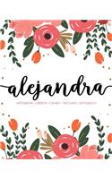 Alejandra: Notebook - Libreta - Cahier - Taccuino - Notizbuch: 110 pages paginas seiten pagine: Modern Florals First Name Notebook in Coral, Pink & Orange on W