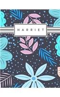 Harriet: Personalized blue flowers sketchbook with name: 120 Pages