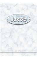 Jacob - Lined Notebook: College Ruled Blank Pages Plus Extra Date Neutral Calendar (12 Months) and Notepad Sketch Designs. Cover Print White Marble Background with Silver-I