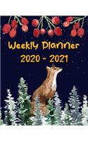 Weekly Planner 2020 - 2021: Two Year Weekly Planner: Jan 2020 - Dec 2021, 24 Month Weekly Daily Calendar Planner: Cute Fox Snowfall Berries and Forest