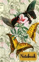 Notebook: Blank Lined Soft Cover Journal, 120 Pages, 6 X 9, Vintage Butterfly Ephemera