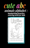 cute abc animals alphabet: handwriting practice, coloring book for kids