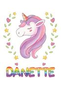 Danette: Danette Notebook Journal 6x9 Personalized Gift For Danette Unicorn Rainbow Colors Lined Paper