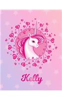 Kelly: Unicorn Sheet Music Note Manuscript Notebook Paper - Magical Horse Personalized Letter K Initial Custom First Name Cover - Musician Composer Instrum