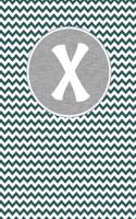 X: Sea Green Chevron Pattern with Grey Circular Nameplate Dashed Border and White Personalized Initial Monogram Journal