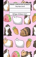 Primary Composition Notebook: Guinea Pig Pattern Story Note Book w/ Writing, Drawing & Picture Space - Cute Cavy Pink Draw and Write Journal / Diary with Dashed Midline for Schoo