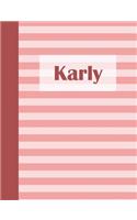 Karly: Personalized Composition Book School Notebook, College Ruled (Lined) Journal, Pastel Pink Stripe Pattern with First Name