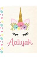 Aaliyah: Personalized Unicorn Primary Handwriting Notebook For Girls With Pink Name - Dotted Midline Handwriting Practice Paper - Kindergarten to Early Child