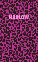 Harlow: Personalized Pink Leopard Print Notebook (Animal Skin Pattern). College Ruled (Lined) Journal for Notes, Diary, Journaling. Wild Cat Theme Design wi