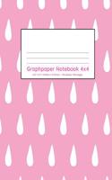 Graphpaper Notebook 4x4: Pink with white raindrops design 100 pages of graph paper with bigger squares for younger students(5 4x4 Graph Paper for Younger Students)