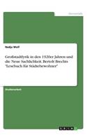 Großstadtlyrik in den 1920er Jahren und die Neue Sachlichkeit. Bertolt Brechts "Lesebuch für Städtebewohner"