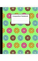 Composition Notebook: Cute Doughnut Donuts Colorful Green Pattern, 110 Pages 7.5"x9.25" College Wide Ruled Paper Notebook Journal, Blank Lined Workbook for Teens Kids Stu
