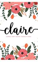 Claire: Journal - Diary - Agenda - Tagebuch - Diario: 150 pages paginas seiten pagine: Modern Florals First Name Notebook in Coral, Pink & Orange on White A