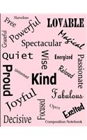 Affirmation Words Composition Notebook: Affirmation Words Composition Notebook - 8.5 x 11 - 200 pages (100 sheets) College Ruled Lined Paper. Glossy Light Pink Cover.