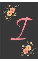 I Initial Monogram Dot Grid Notebook Journal: Elegant Floral Monogram Gifts For Women And Girls, 120 Pages 6x9