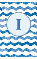 I: Initial Monogram Blank Journal College Rule Lined 6x9 Blue Watercolor Stripes