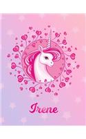 Irene: Unicorn Sheet Music Note Manuscript Notebook Paper - Magical Horse Personalized Letter E Initial Custom First Name Cover - Musician Composer Instrum