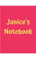 Janice's Notebook: Pink Cover, College Ruled, 100 Sheets, 8.5" x 11" (Letter Size), White Paper(79 Women's Custom Names)