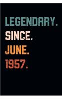 Blank Lined Journal, Notebook, Diary, Planner - Legendary Since June 1957 - 62nd Birthday Gift For 62 Years Old Men and Women born in June: Medium College-Ruled Journey Diary, 110 page, Lined, 6x9 (15.2 x 22.9 cm)