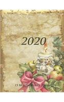 Large Print - 2020 - 15 Months Weekly Planner - Victorian Christmas - Holiday Snowman Candle with Apples and Holly: January 2020 thru March 2021 - 15 Months Daily Dated Agenda Calendar Notebook