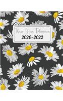 2020-2022 Three Year Planner: Black Cover Daisies, 3 Year Appointment Book, Monthly Weekly Schedule Journal Calendar With Inspirational Quotes & Holidays
