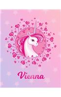 Vienna: Unicorn Large Blank Primary Handwriting Learn to Write Practice Paper for Girls - Pink Purple Magical Horse Personalized Letter V Initial Custom Fir