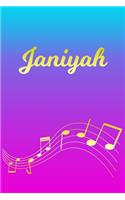 Janiyah: Sheet Music Note Manuscript Notebook Paper - Pink Blue Gold Personalized Letter J Initial Custom First Name Cover - Musician Composer Instrument Com