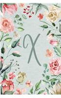 Notebook 6"x9" Lined, Letter/Initial X, Teal Pink Floral Design